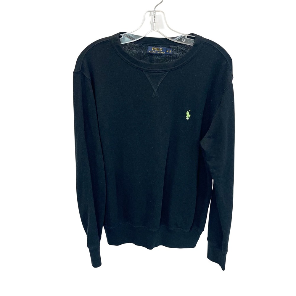 Polo Ralph Lauren Mens Crewneck Sweatshirt Black Green Pony Logo Size Medium